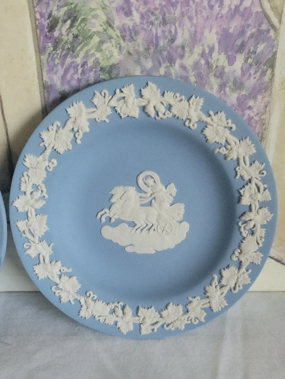 Vintage Wedgwood Pale Blue Jasperware Ashtray & Trinket Dish Set of 2 Neoclassic